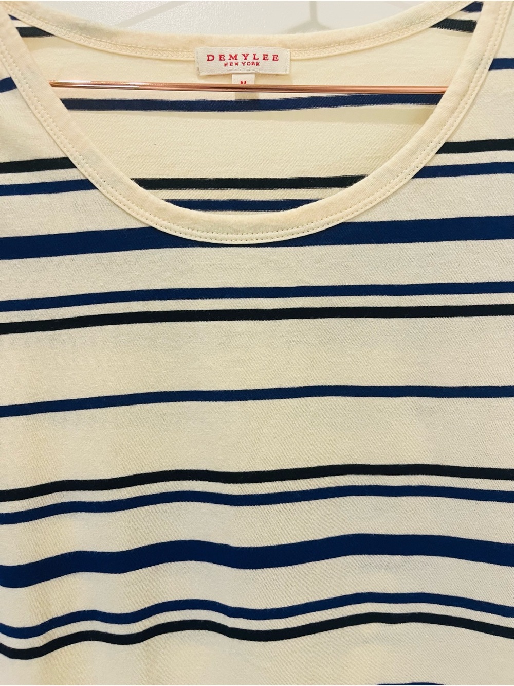 Demylee Striped Crewneck Top in Cream and Navy and black stripes size medium